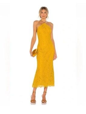 House of Harlow 1960 Yellow Lace Halter Midi Dress